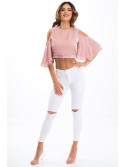 Powder pink shiny blouse 21406 - Online store - Boutique